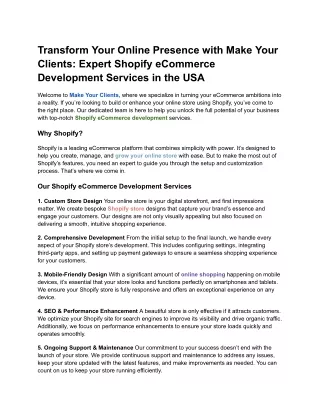 Transform Your Online Presence with Make Your Clients_ Expert Shopify eCommerce Development Services in the USA