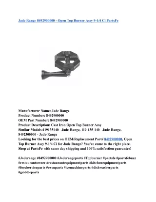 Jade Range 8492900000 - Open Top Burner Assy 9-1_4 Ci PartsFe