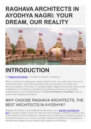 Raghava Architects in Ayodhya Nagri Your Dream, Our Reality
