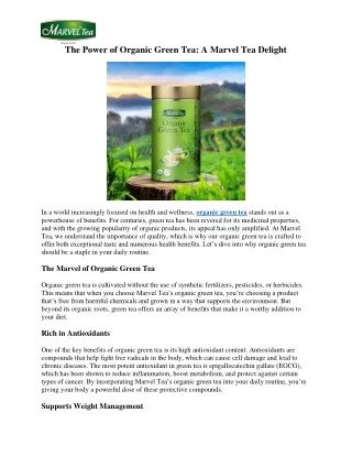 The Power of Organic Green Tea A Marvel Tea Delight