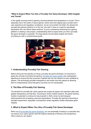 What to Expect When You Hire a Provably Fair Game Developer 2024 Insights and Trends