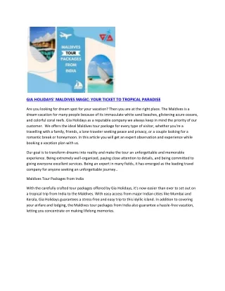 GIA HOLIDAYS' MALDIVES MAGIC YOUR TICKET TO TROPICAL PARADISE