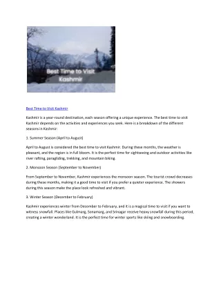Best Time to Visit Kashmir