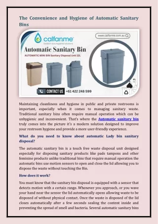 Automatic sanitary bin