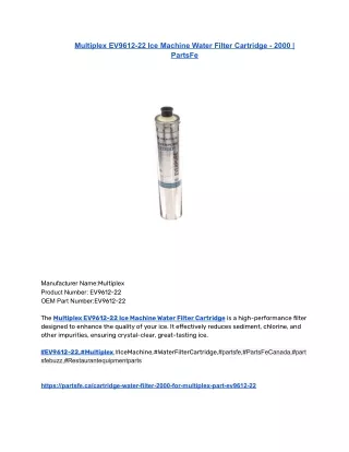 Multiplex EV9612-22 Ice Machine Water Filter Cartridge - 2000 _ PartsFe