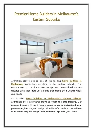 Premier Home Builders in Melbournes Eastern Suburbs