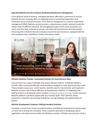 OpenTeQ NetSuite Services Company: Revolutionizing Business Management