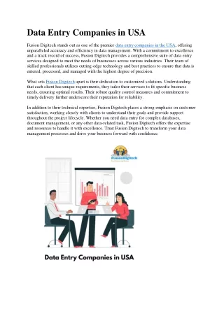 Data Entry Companies in USA