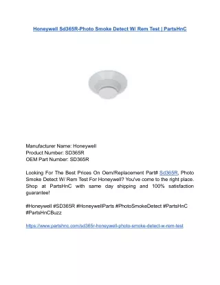 Honeywell Sd365R-Photo Smoke Detect W_ Rem Test _ PartsHnC (1)