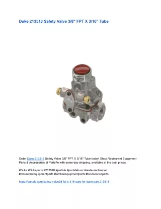Duke 213518 Safety Valve 3_8_ FPT X 3_16_ Tube