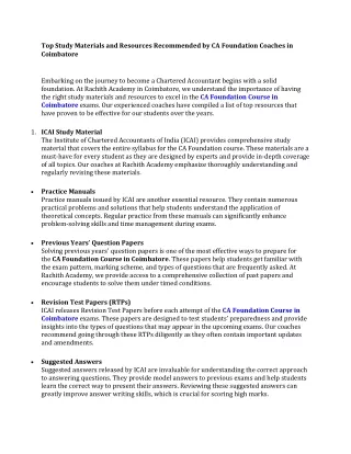 Top Study Materials and Resources Recommended by CA Foundation Coaches in Coimbatore