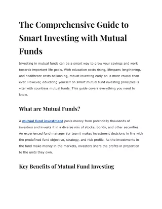 The Comprehensive Guide to Smart Investing with Mutual Funds