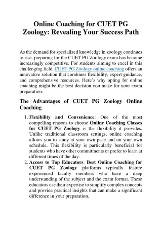 CUET PG Zoology Online Coaching