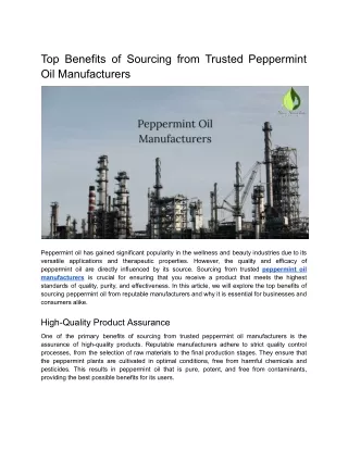 Top Benefits of Sourcing from Trusted Peppermint Oil Manufacturers