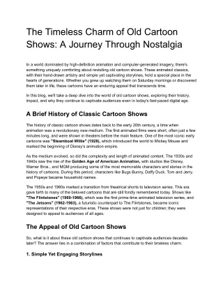 The Timeless Charm of Old Cartoon Shows_ A Journey Through Nostalgia