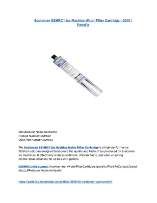 Scotsman SSMRC1 Ice Machine Water Filter Cartridge - 2000 _ PartsFe