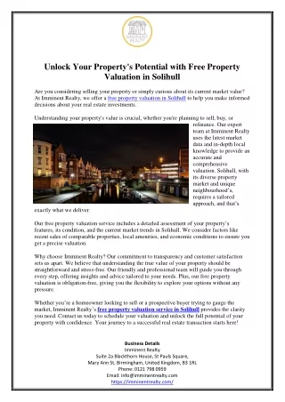 Unlock Your Property's Potential with Free Property Valuation in Solihull