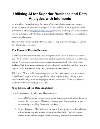 Utilising AI for Superior Business and Data Analytics with Infomente