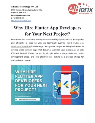 Why Hire Flutter App Developers for Your Next Project