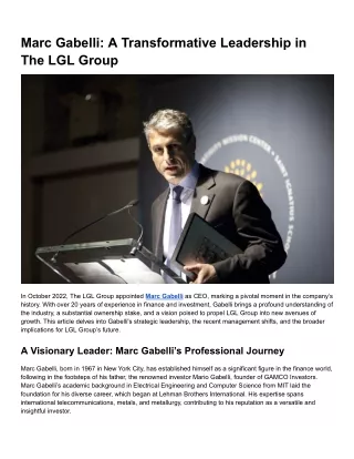 Marc Gabelli_ A Transformative Leadership in The LGL Group