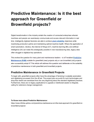 Predictive Maintenance_ Is it the best approach for Greenfield or Brownfield projects