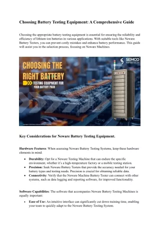 Choosing Battery Testing Equipment A Comprehensive Guide