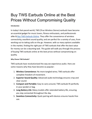 Buy TWS Earbuds Online at the Best Prices Without Compromising Quality