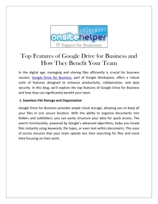 Top Features of Google Drive for Business and How They Benefit Your Team