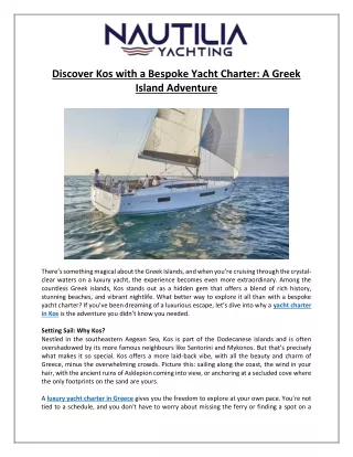Discover Kos with a Bespoke Yacht Charter- A Greek Island Adventure