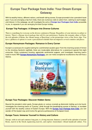 Europe Tour Package from India: Your Dream Europe Getaway