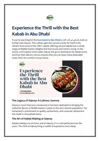 Experience the Thrill with the Best Kabab in Abu Dhabi