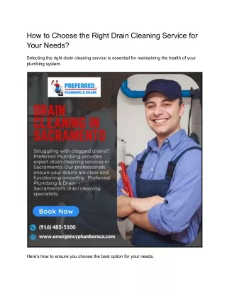 How to Choose the Right Drain Cleaning Service for Your Needs