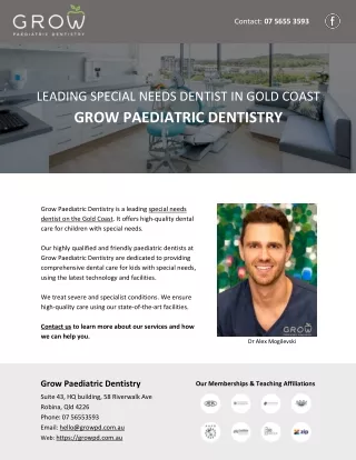 LEADING SPECIAL NEEDS DENTIST IN GOLD COAST GROW PAEDIATRIC DENTISTRY