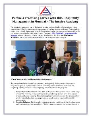 BBA Hospitality Management in Mumbai – Your Pathway to a Dynamic Career