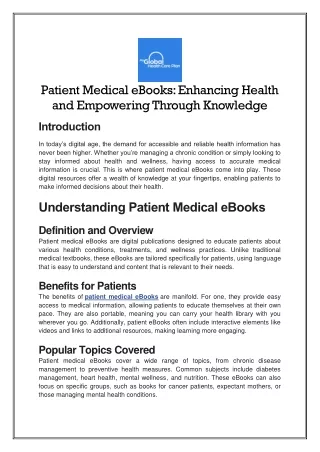 Patient Medical eBooks - My Global healtcare Plan