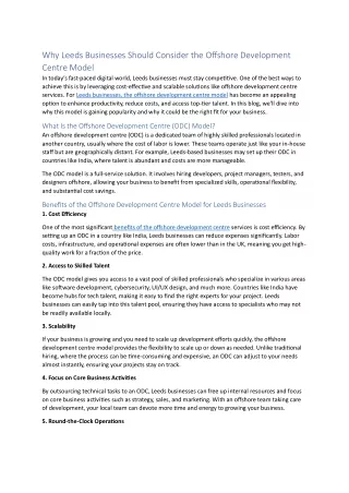 Why Leeds Businesses Should Consider the Offshore Development Centre Model