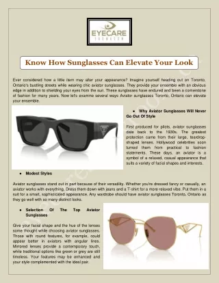 Know How Sunglasses Can Elevate Your Look