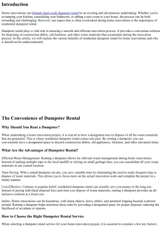 The Importance of Residential Dumpster Rental for Home Renovations