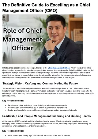 The Definitive Guide to Excelling as a Chief Management Officer (CMO)