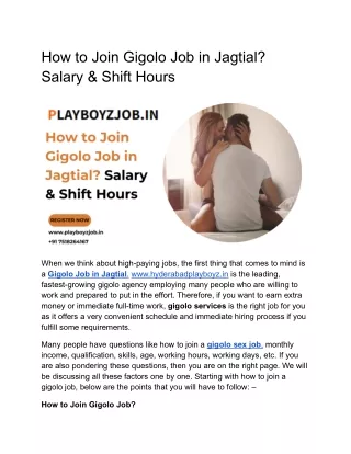 How to Join Gigolo Job in Jagtial- Salary & Shift Hours
