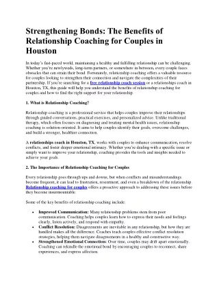 Strengthening Bonds of Relationship Coaching for Couples