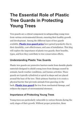 The Essential Role of Plastic Tree Guards in Protecting Young Trees