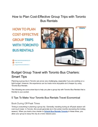 How to Plan Cost-Effective Group Trips with Toronto Bus Rentals