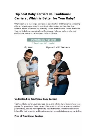 Hip Seat vs. Traditional Baby Carriers : Which Offers the Best Comfort and Suppo