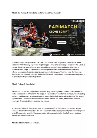 What Is the Parimatch Clone Script and Why Should You Choose It