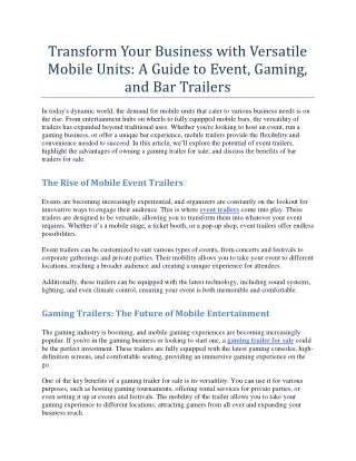 Transform Your Business with Versatile Mobile Units