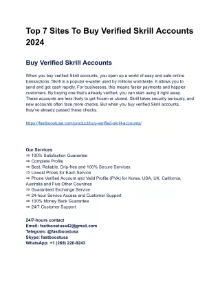 Top 7 Sites To Buy Verified Skrill Accounts 2024