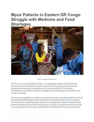 Mpox Patients in Eastern DR Congo Struggle with Medicine and Food Shortages