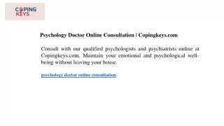 Psychology Doctor Online Consultation  Copingkeys.com