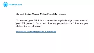 Physical Design Course Online Takshila-vlsi.com